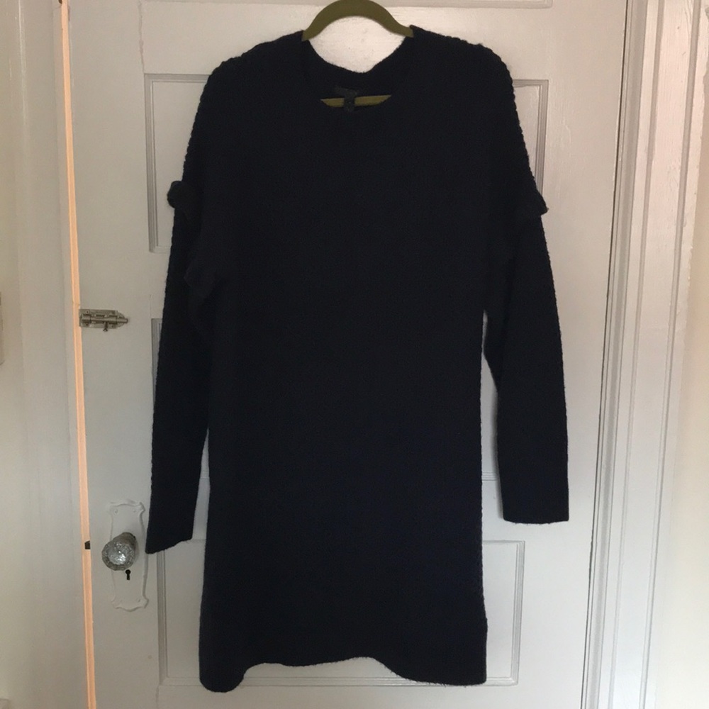 NWT J. Crew Navy Blue Knit Ruffle Sleeve Dress